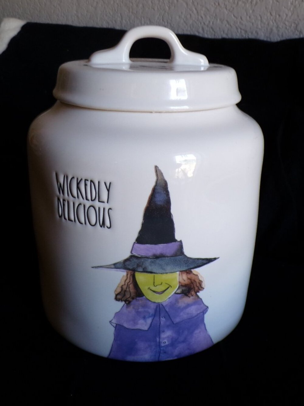 Rae Dunn Witch Wickedly Delicious Halloween Cookie Jar Canister Candy Jar RARE!